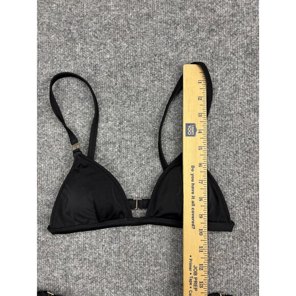 Victorias Secret Bikini Swimsuit Womens Medium Black Triangle Top Bottom Gold V - Picture 8 of 9